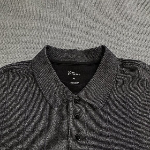 Marc Edwards Polo Shirt Long Sleeve Mens Size XL Mock Tee Charcoal Gray Stripes - Picture 4 of 12